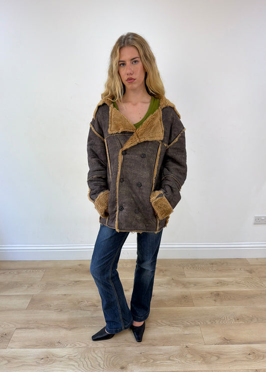 large grey coat sherpa lining