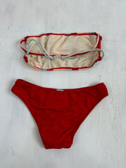 BEST PICKS | small red striped floral bandeau bikini set