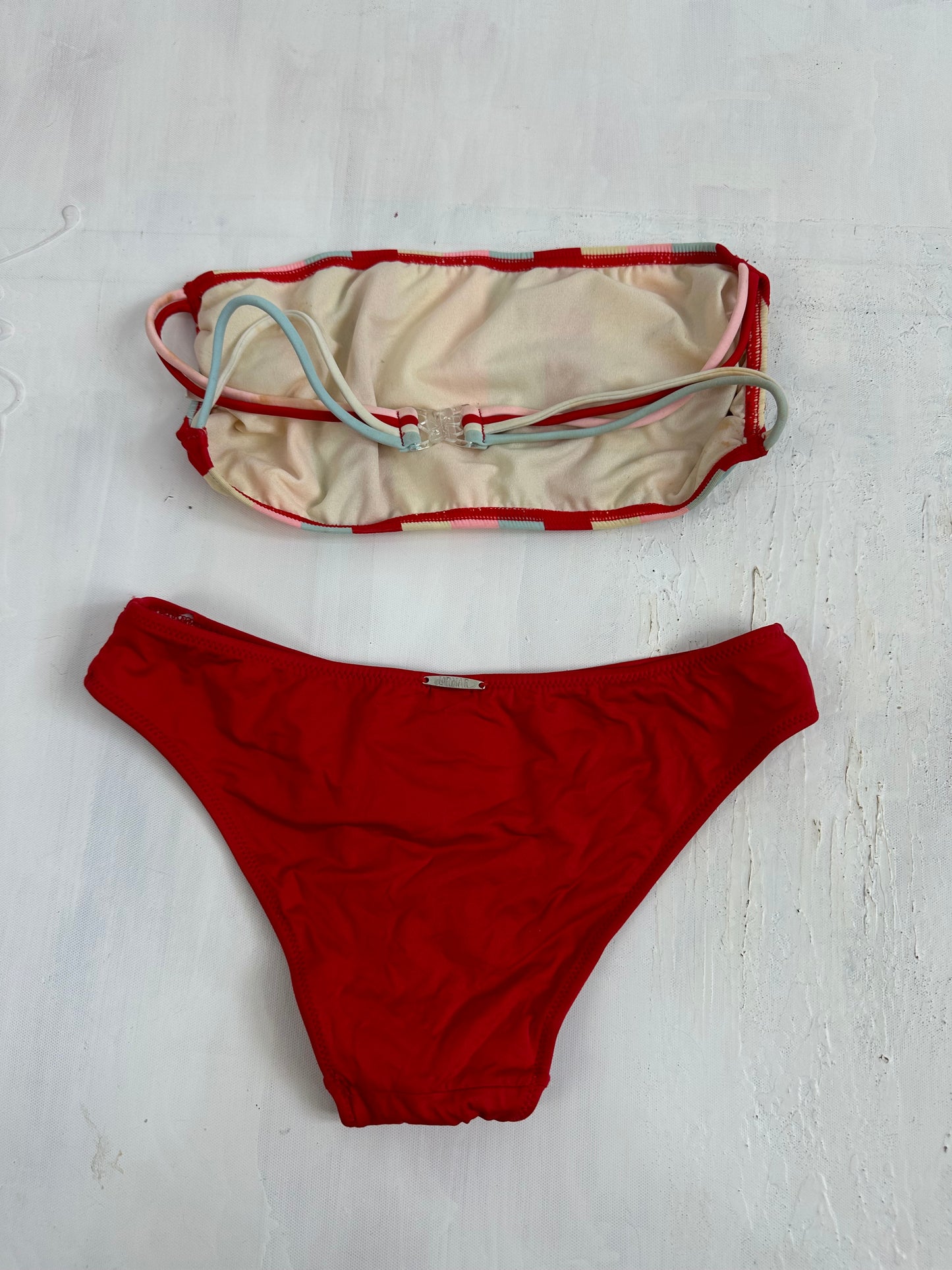 BEST PICKS | small red striped floral bandeau bikini set