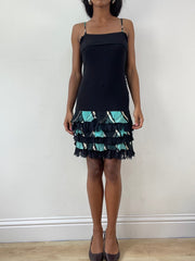 vintage edit: festival | small black and blue mini dress with frilled lace hem
