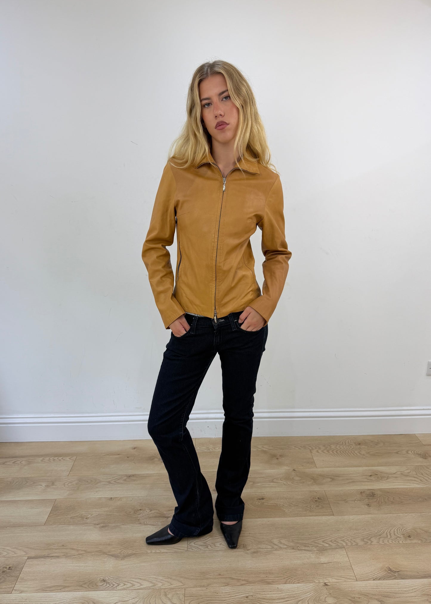 small tan faux leather jacket
