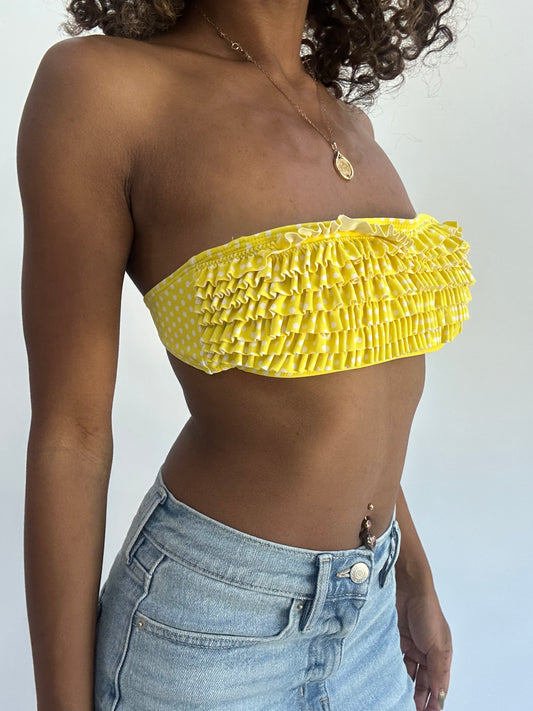 beach drop | small yellow bandeau ruffle bikini top