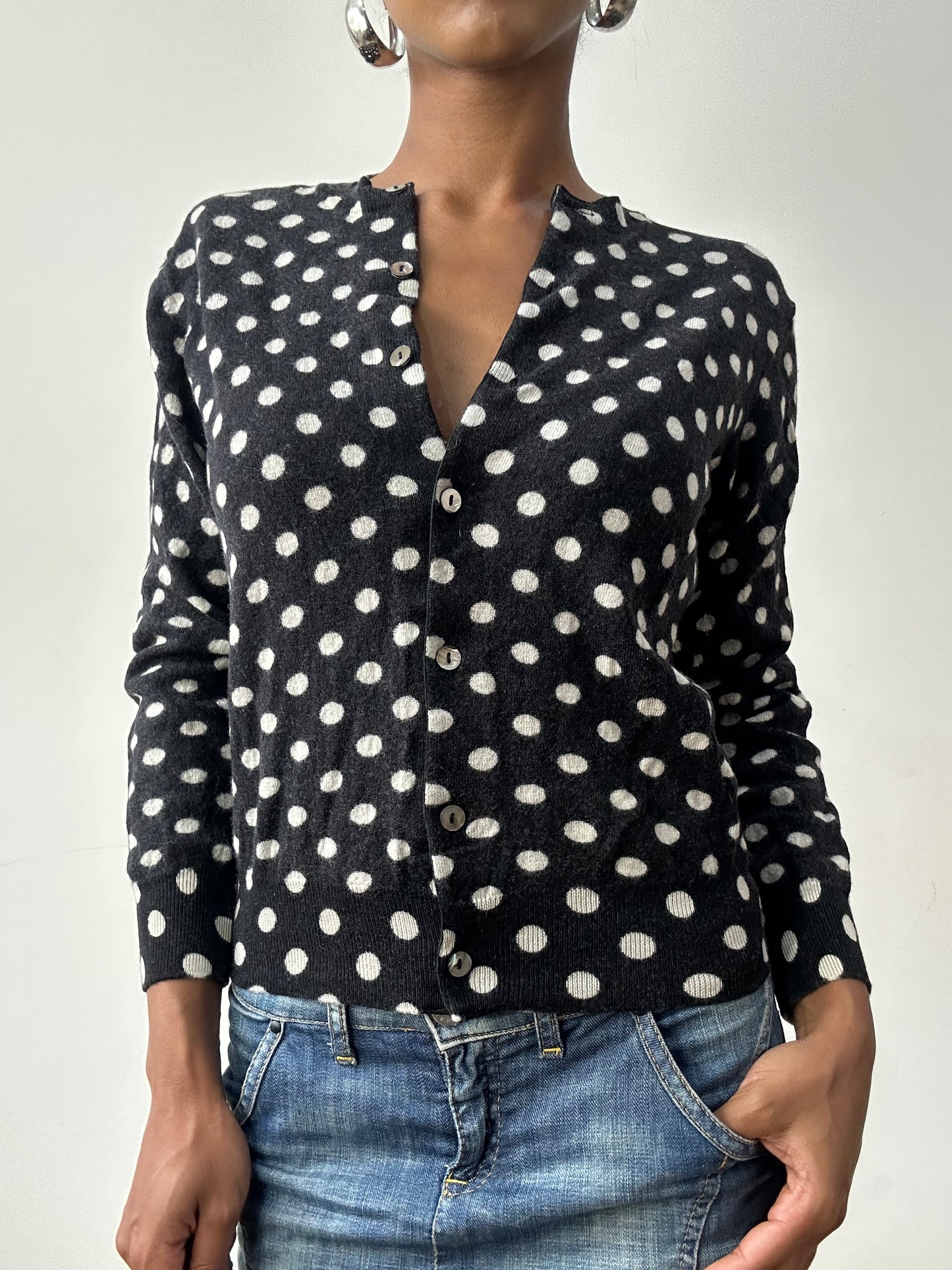 midsummer edit | extra small black and white comme des garçons polka dot cardigan