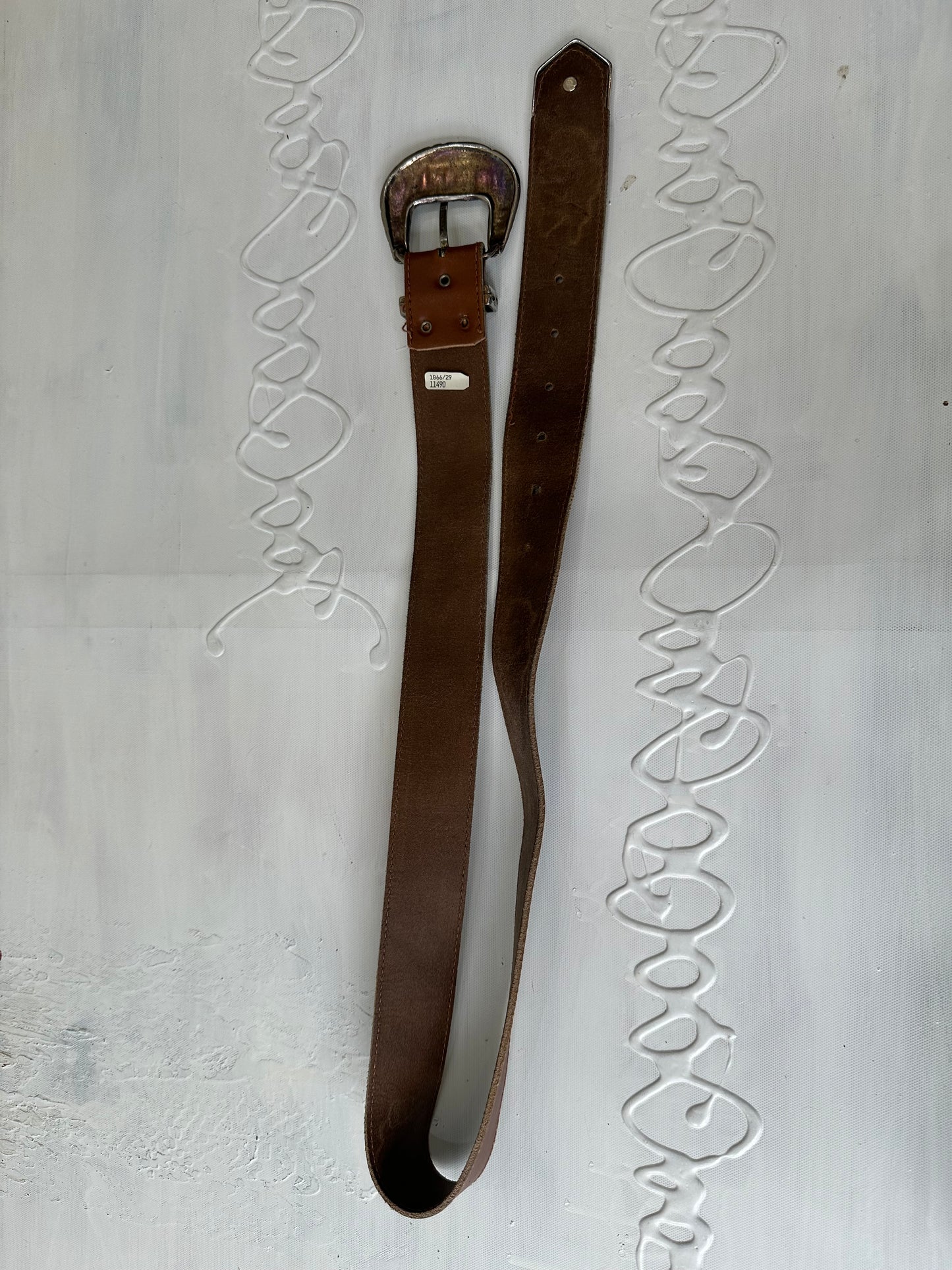 vintage edit twenty-seven | brown and silver buckle belt with floral embossing detail