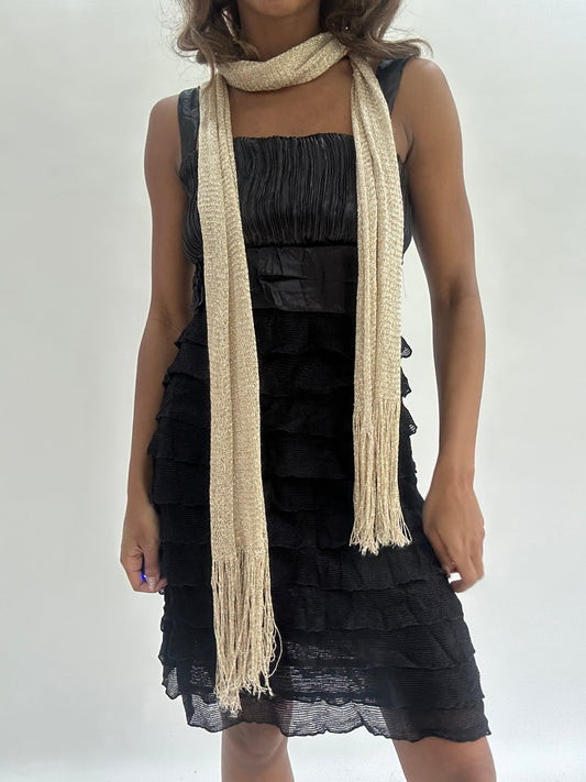 wedding guest drop | gold glittery scarf with tassel details