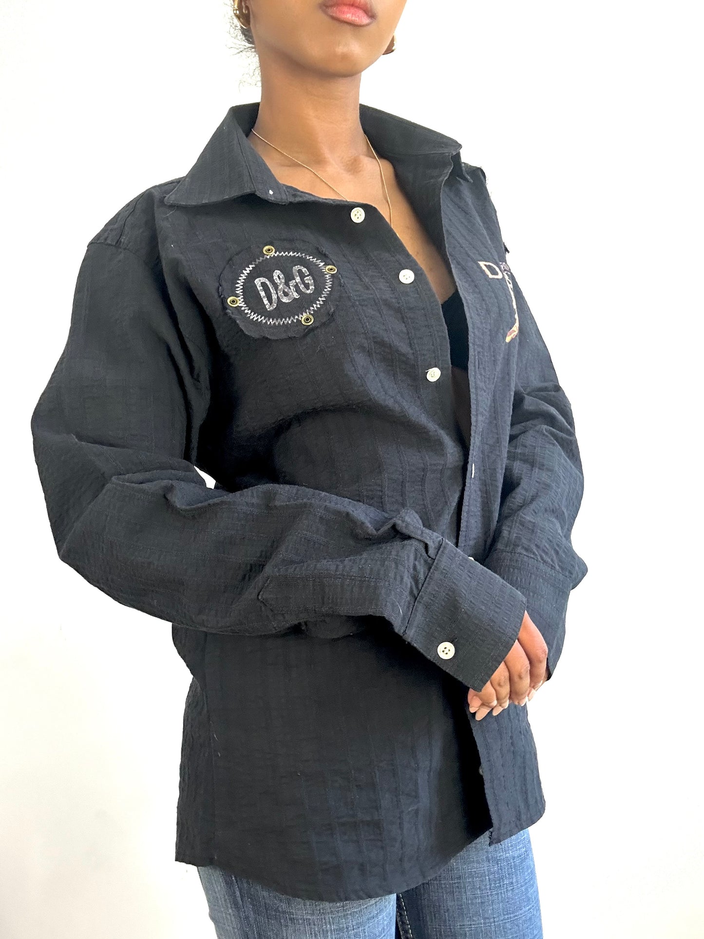 vintage edit fifteen | large black d&g style logo long sleeve print shirt