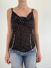 summer edit | small black mesh cami with pink polka dot print