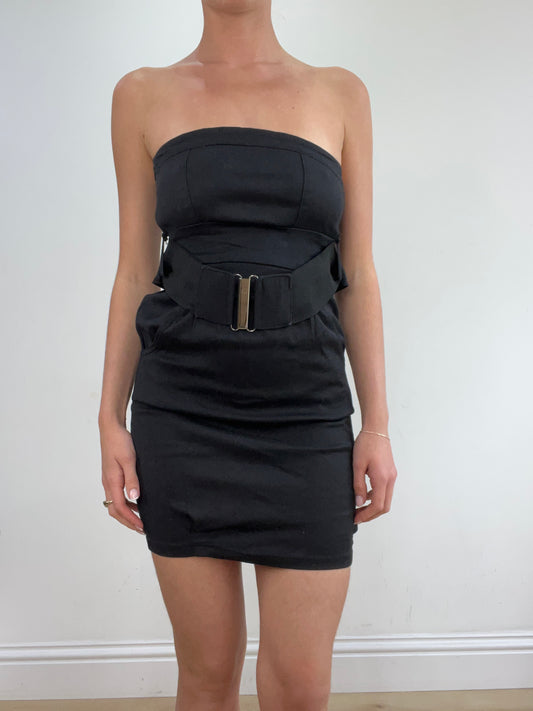 vintage edit twenty-two | medium black bandeau strapless dress with belt detail