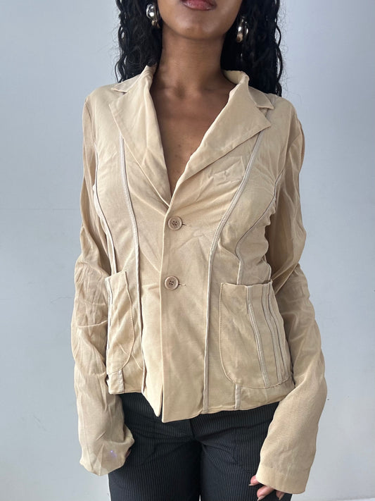 vintage edit twenty-three | medium beige blazer with sheer panelling detail
