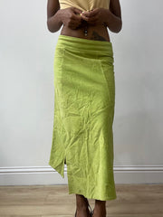 vintage edit thirty-two | small lime green suede style maxi skirt
