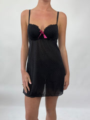 PALM BEACH DROP | small black polka dress mini dress with built in bra