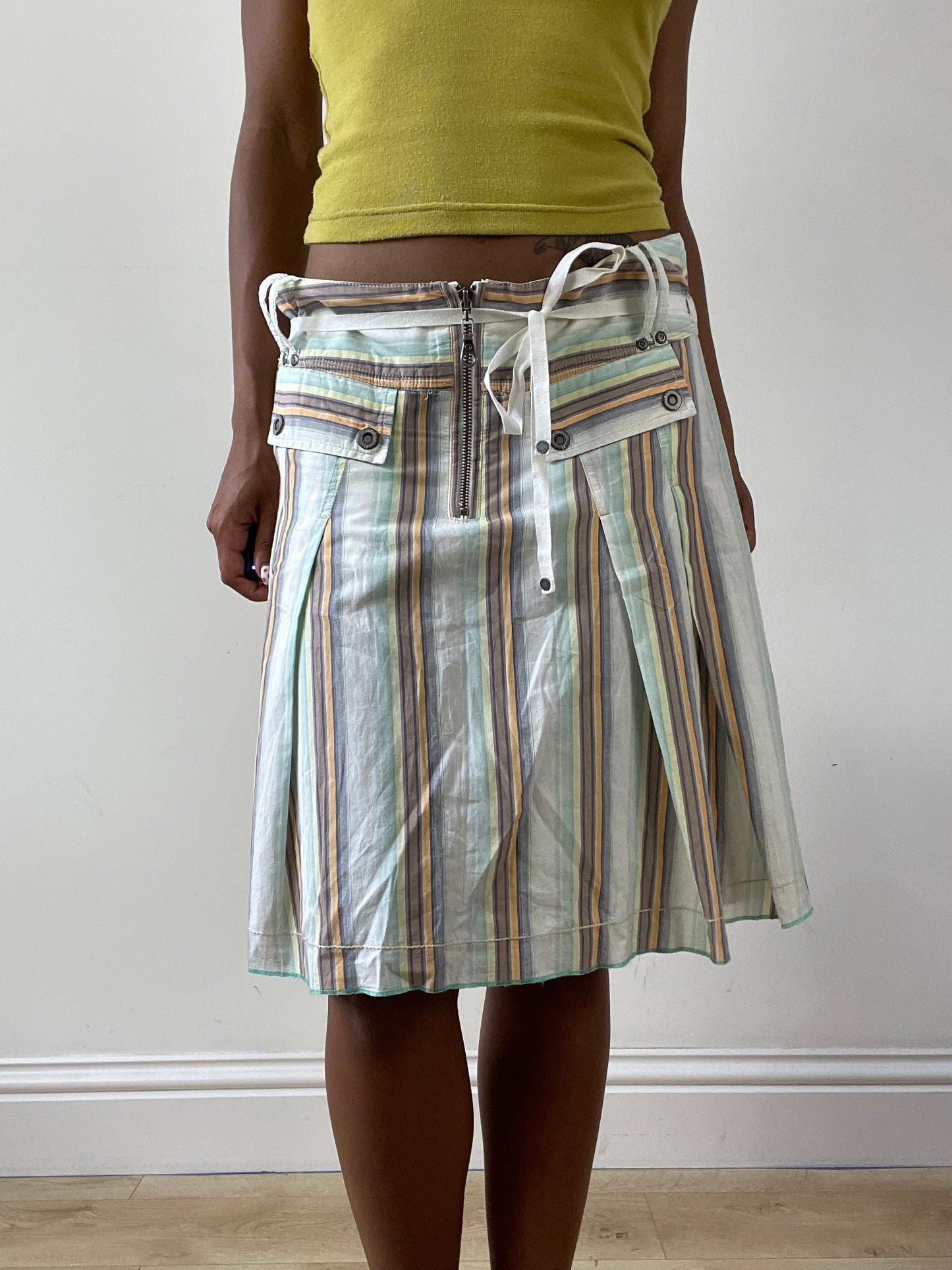 vintage edit twenty-nine | medium blue and orange striped midi skirt