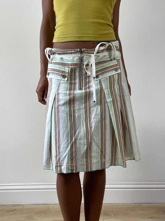 vintage edit twenty-nine | medium blue and orange striped midi skirt