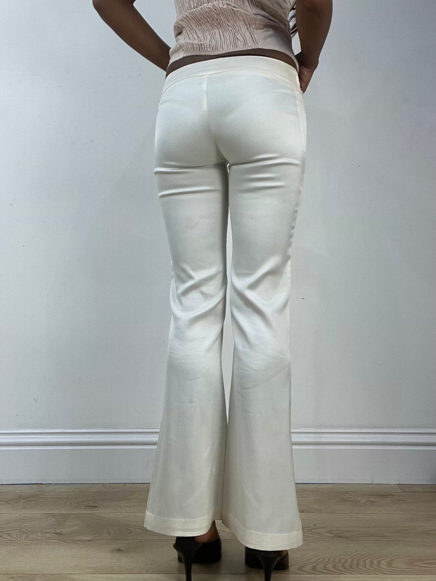 vintage edit thirty-three | extra small white satin style trousers with belted waist