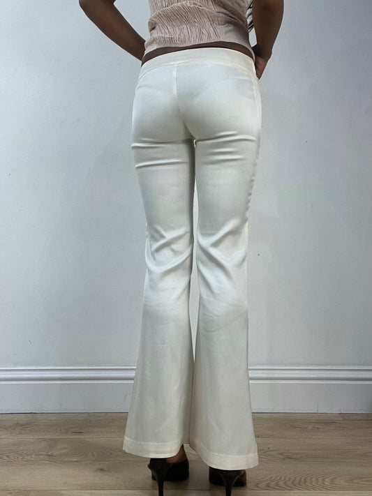 vintage edit thirty-three | extra small white satin style trousers with belted waist