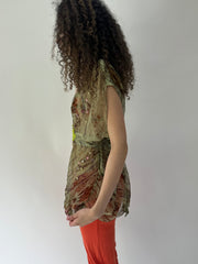 festival drop | Pequeno verde de cera embroideria profunda v pescoço vestido superior das mulheres