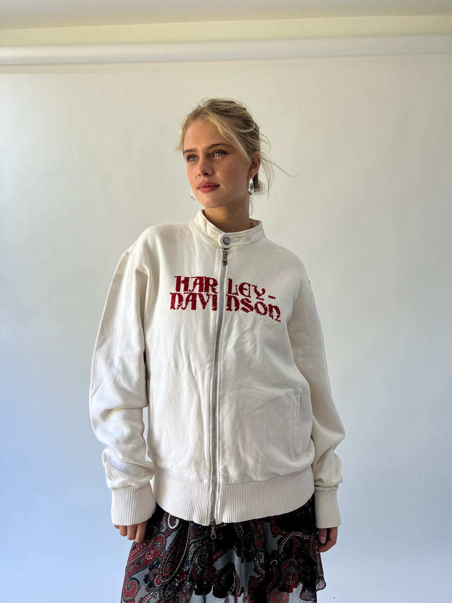 back to school drop | large cream harley-davidson zip up jacket