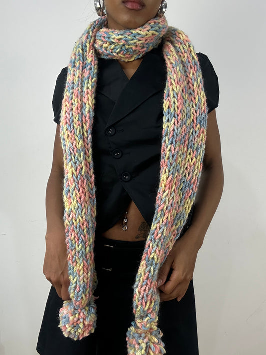 BEST PICKS | pink multicolour knit scarf with pom pom detail