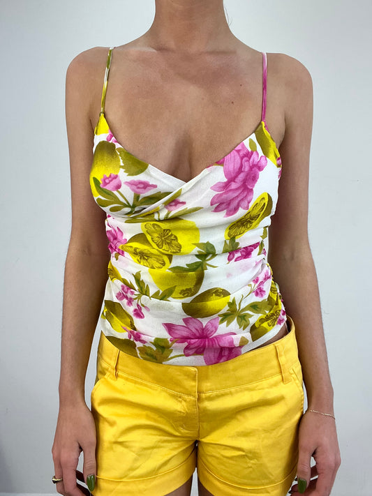 💻💚 vintage edit nineteen | small yellow and pink mesh floral cami