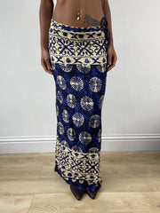 vintage edit: festival | small cream and blue wrap beach skirt with floral pattern