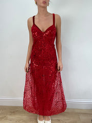 vintage edit seventeen | small red sequin maxi dress