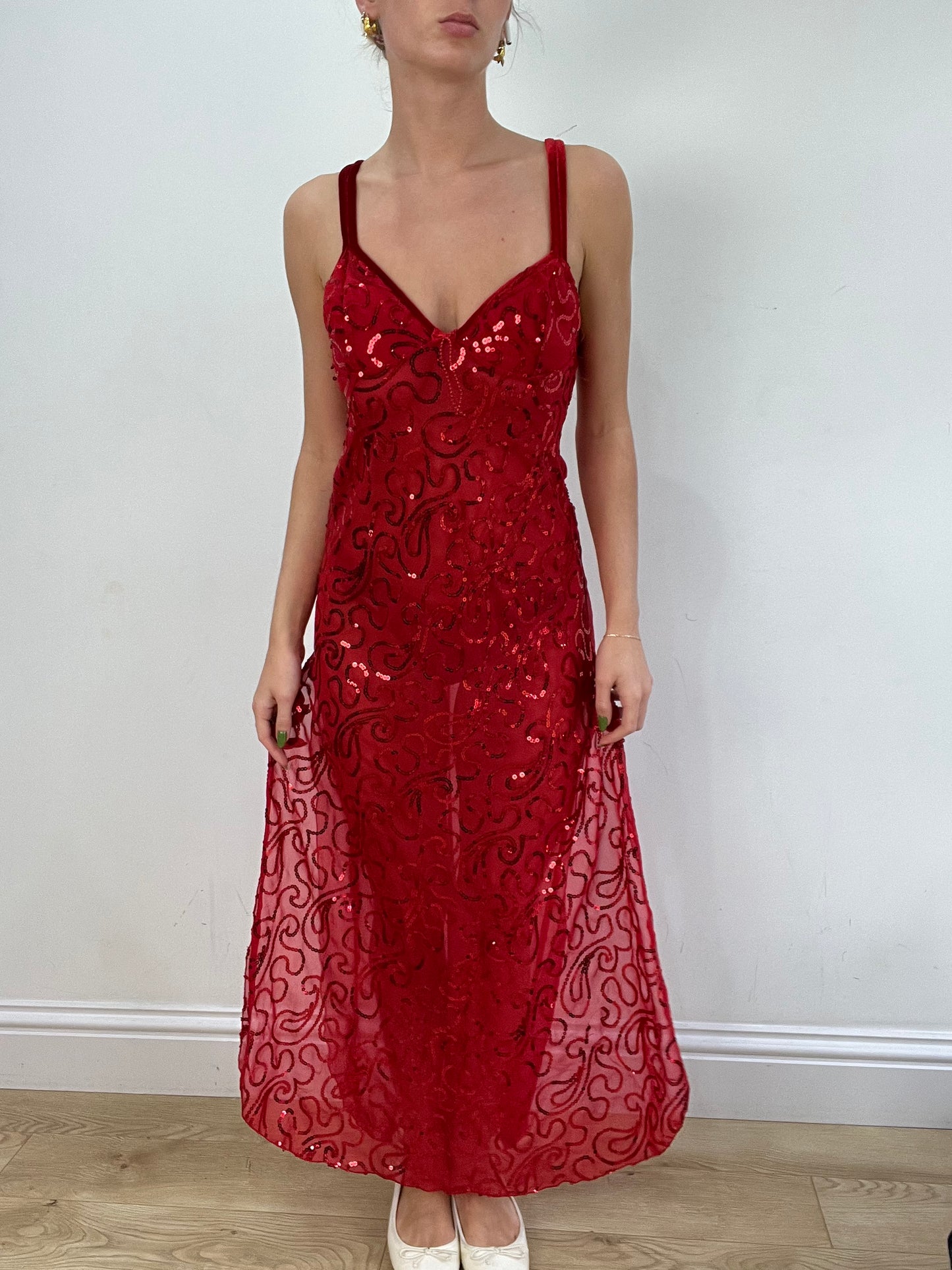 vintage edit seventeen | small red sequin maxi dress