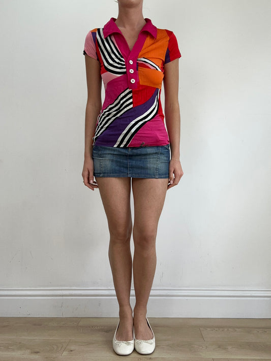 💻💚vintage edit twenty-two | small pink and orange short sleeve shirt with abstract print