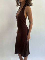 beach drop | taille: S · couleur: marron · article: robe · détails: encolure dos-nu + longueur midi
