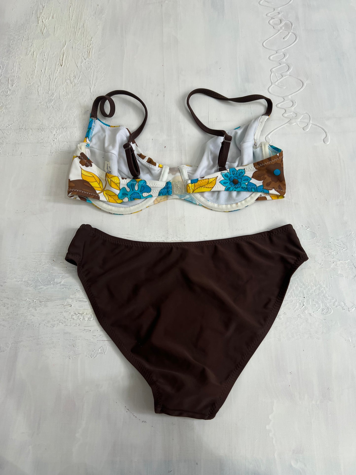 vintage edit twenty eight | medium brown and blue floral bikini set