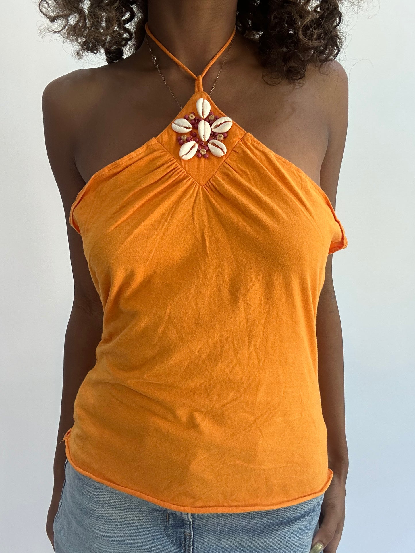 beach drop | small/medium orange old bershka halterneck top
