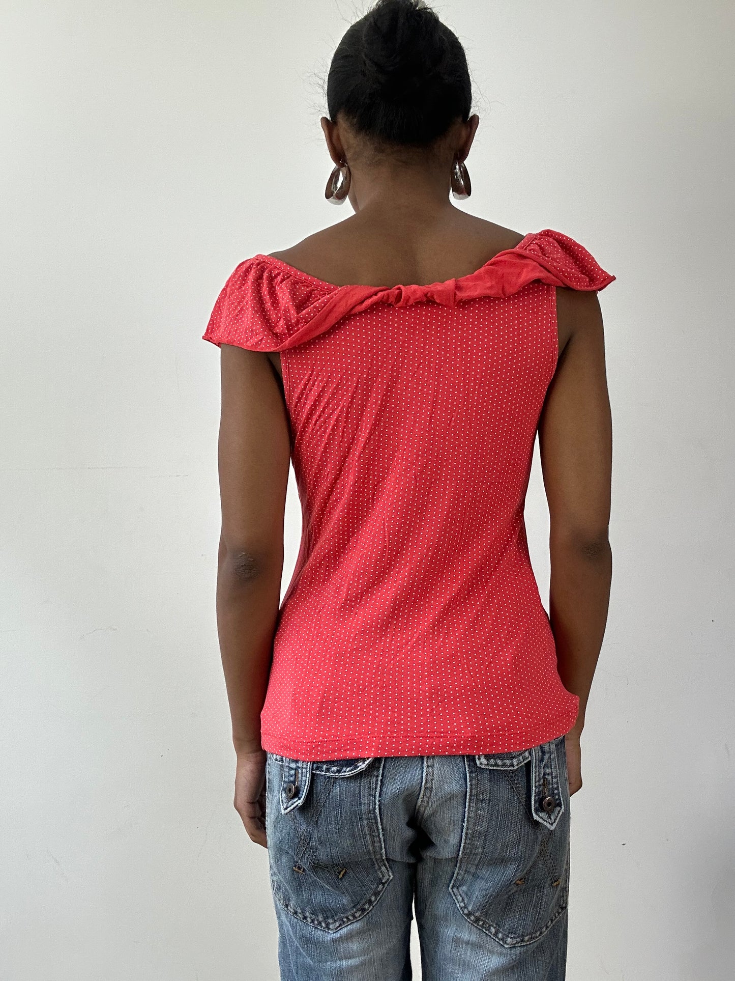 vintage edit twenty-seven | small red and white yessica ruffle polka dot top