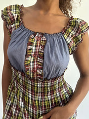 wag drop | taille: S · couleur: vert · article: haut · détails: écossais + style milkmaid