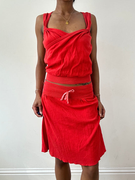 vintage edit twenty-one | small red midi skirt and top matching set