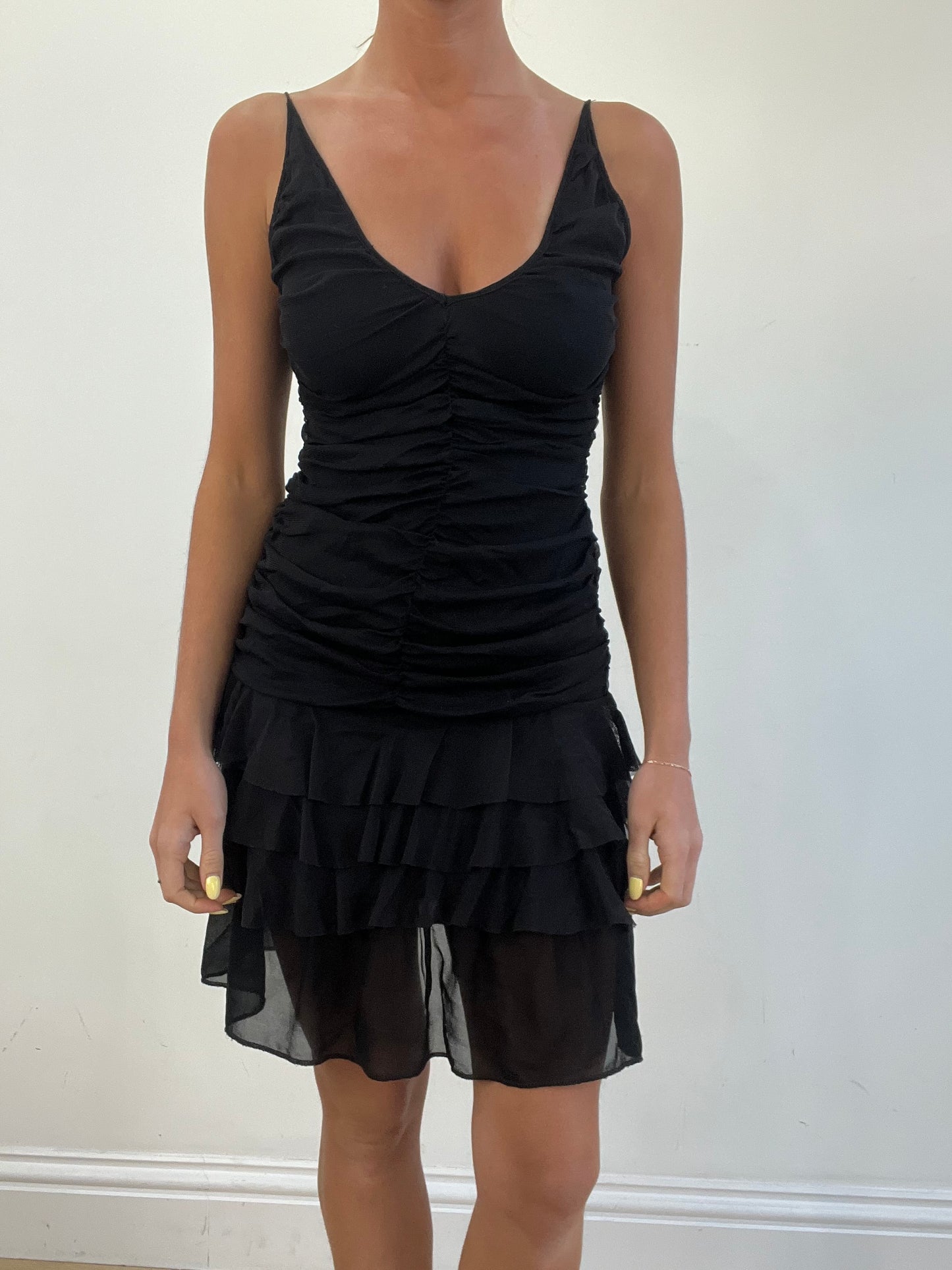 vintage edit eleven | small black sheer mesh overlay ruched fairycore dress
