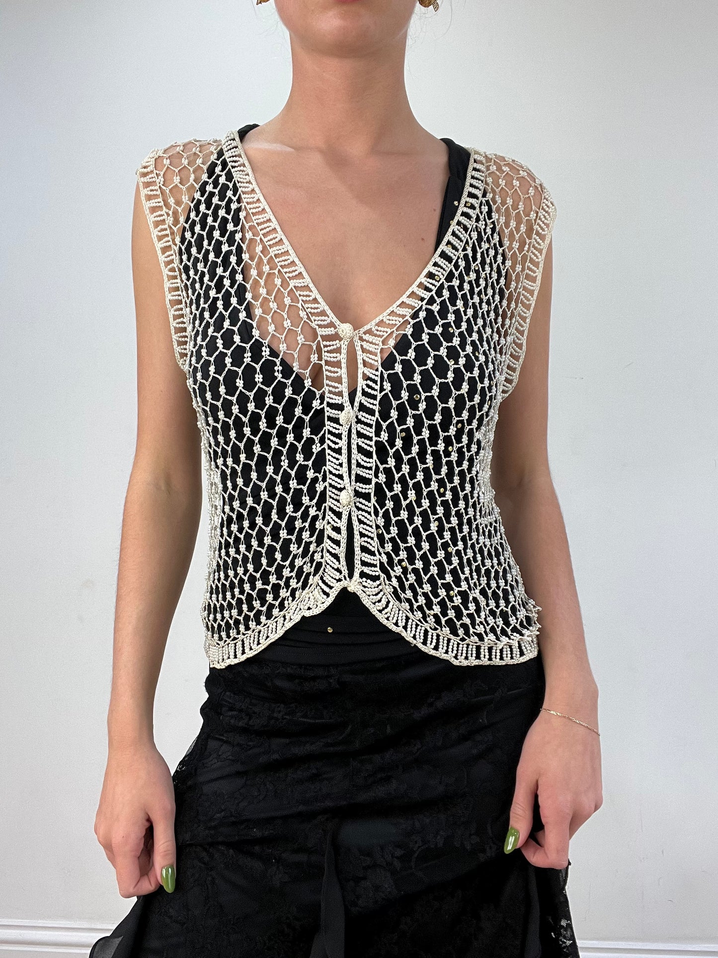 vintage edit seventeen | large cream pearl crochet cardigan