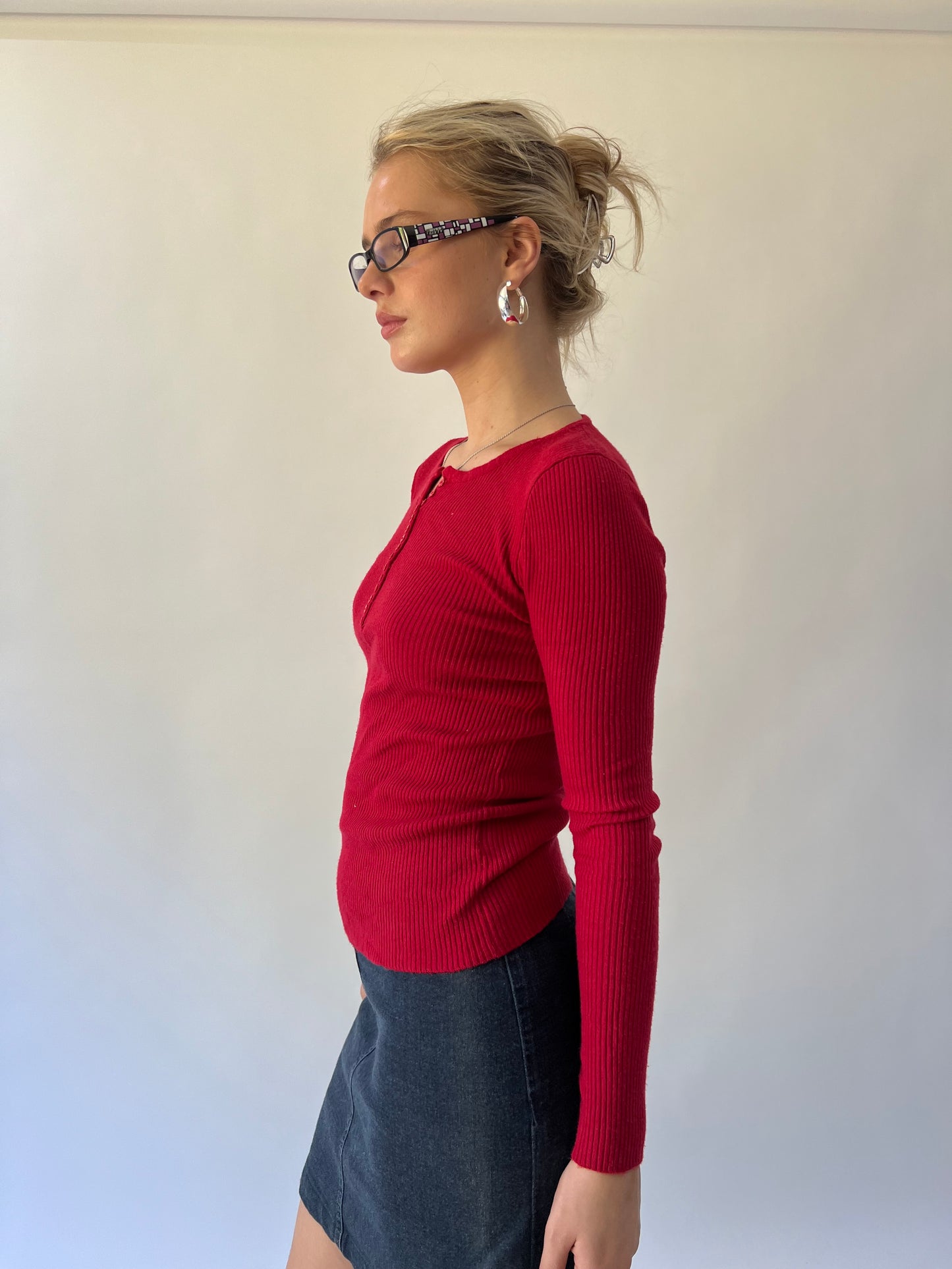 back to school drop | medium red ribbed long sleeve top
