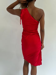 euro trash | small red glitter asymmetrical ruched mini dress