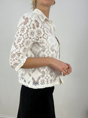 countryside | medium white lace button down shirt