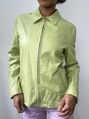 spring edit | small green leather collared zip up jacket