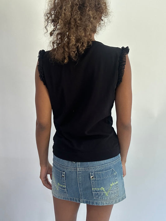 wag drop | S码 黑色 透视 killah Miss Sixty 上衣 配 荷叶边 sleeves
