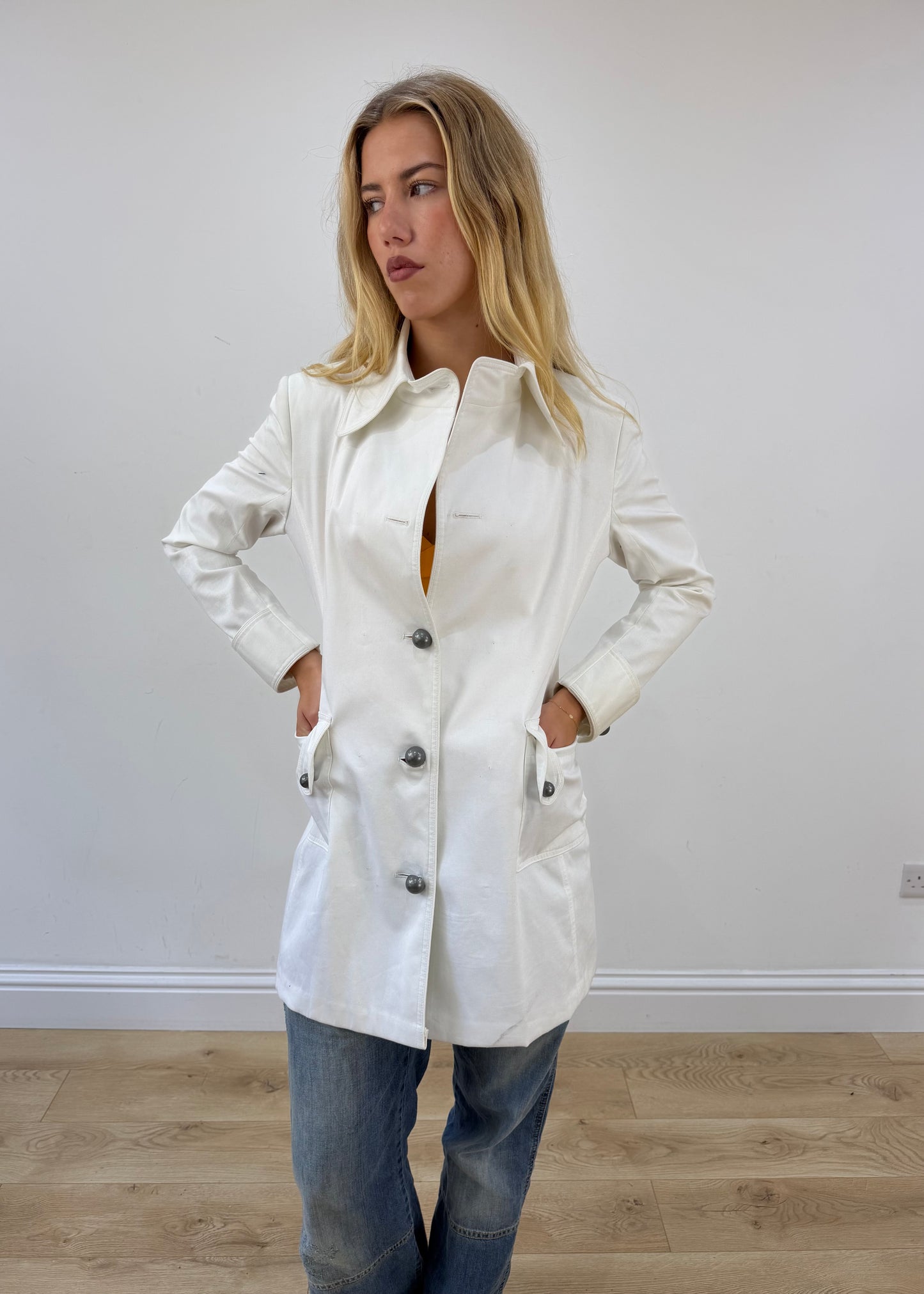 small white trench coat
