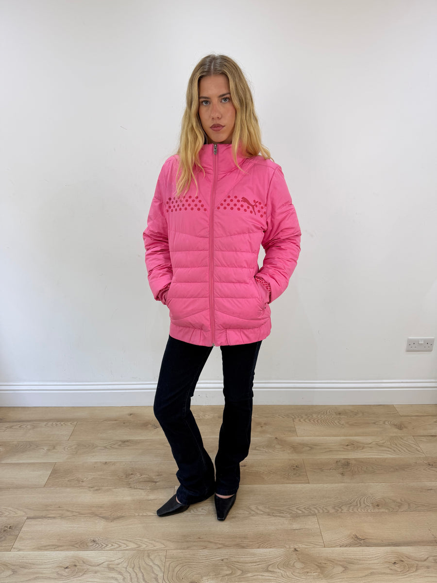 large pink puma puffer coat