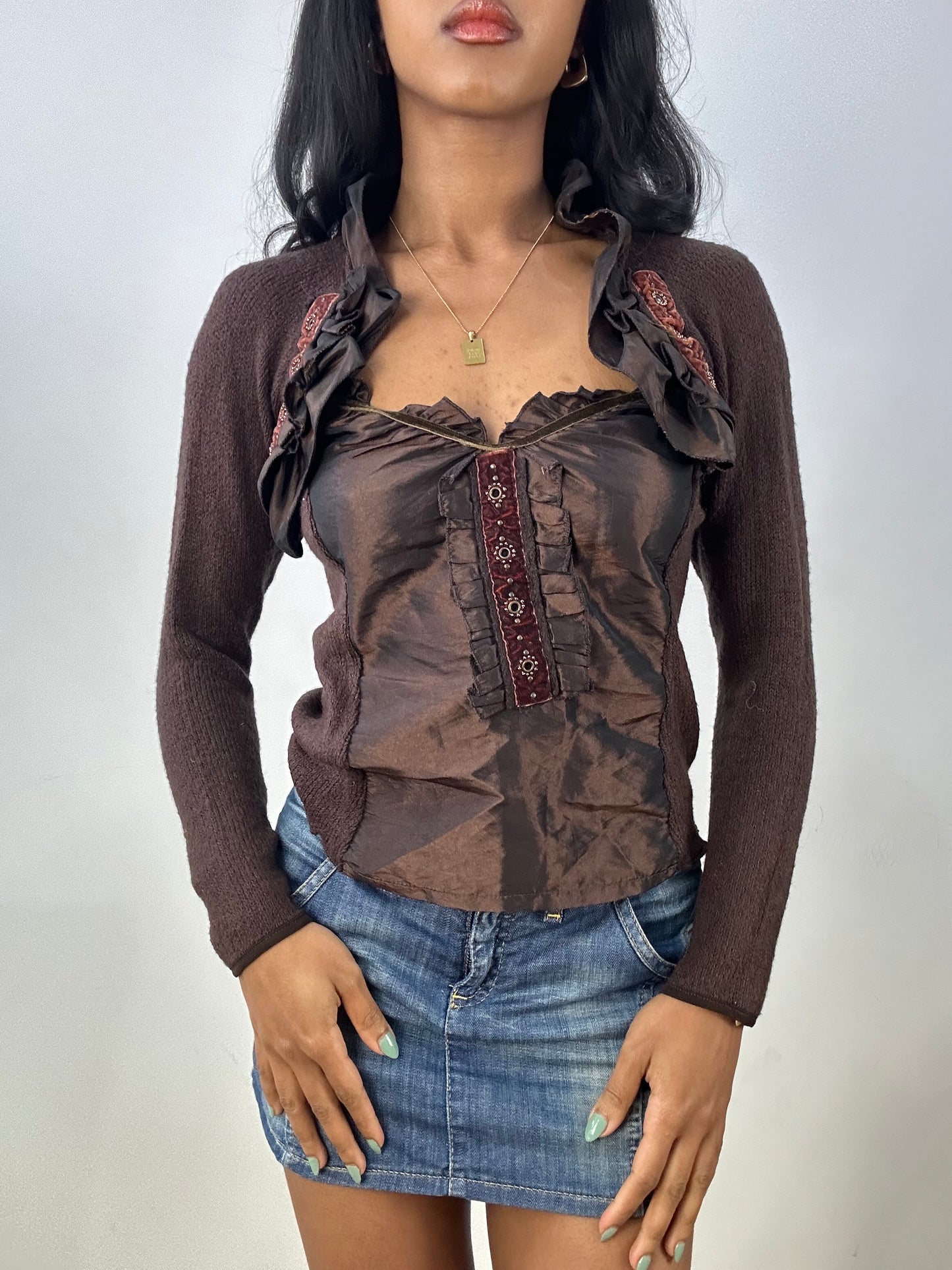 BEST PICKS | small brown knit cami top & bolero set