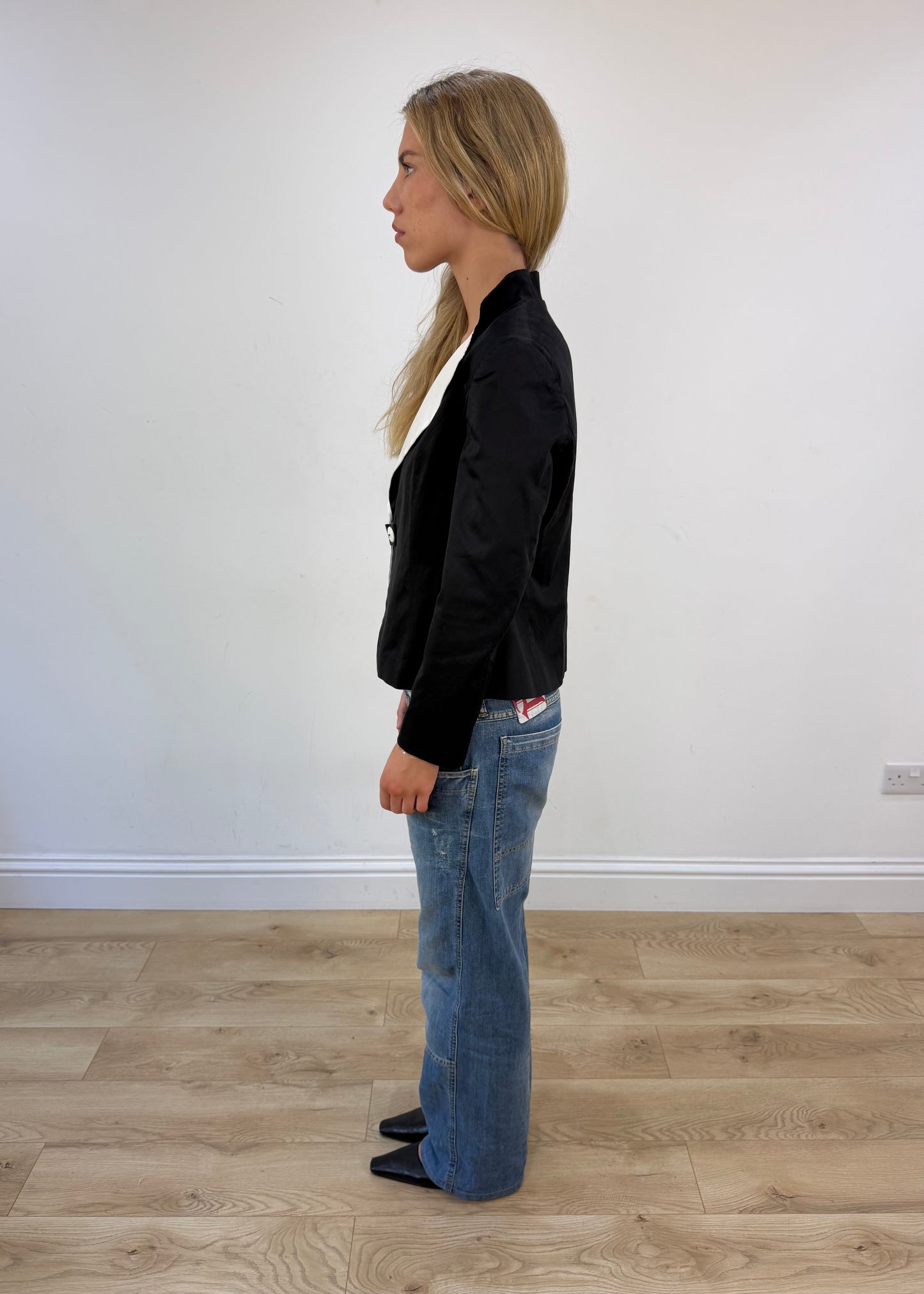 small black silky blazer