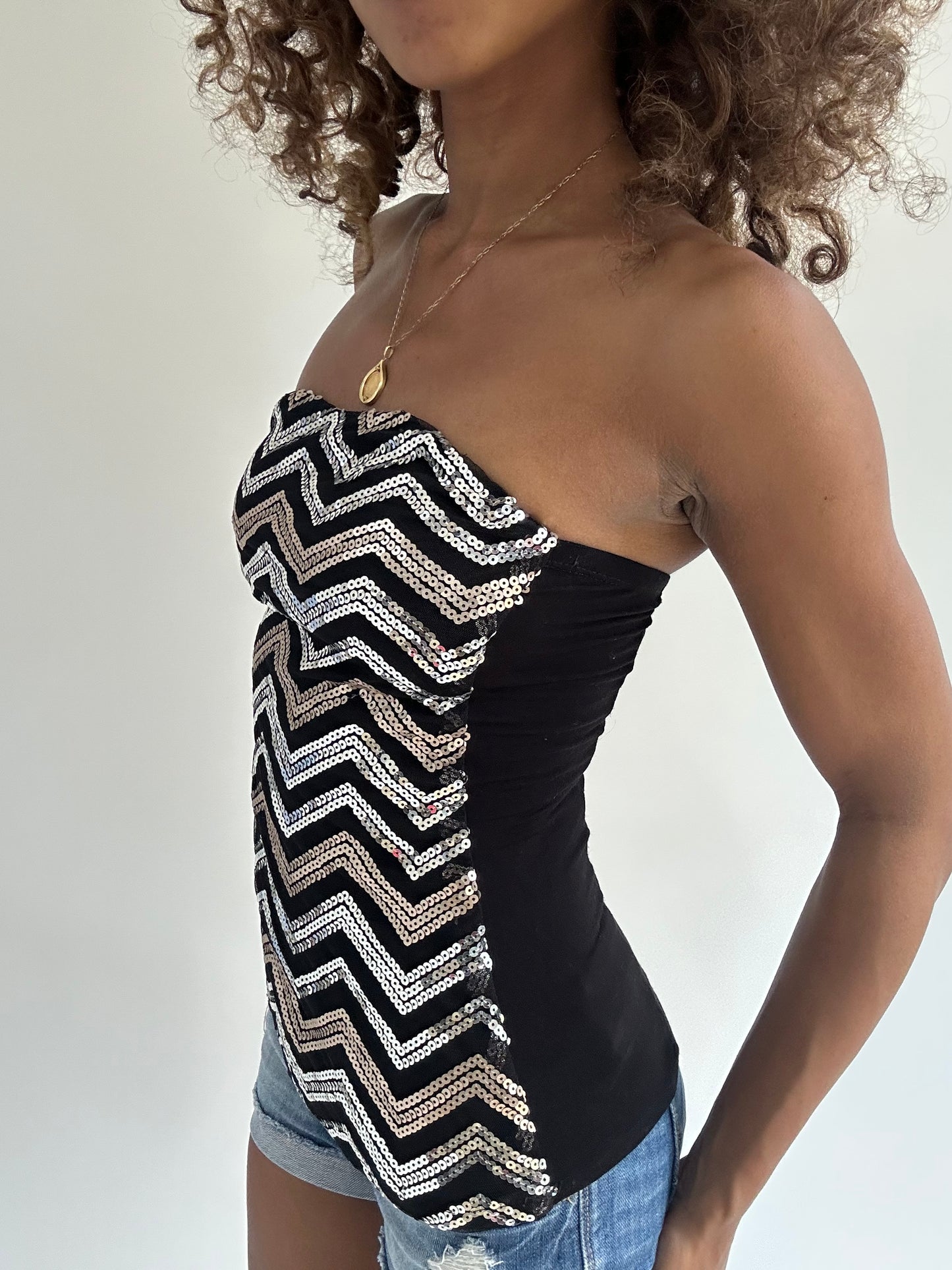 euro trash | extra small black tally weijl strapless top with sequin detail