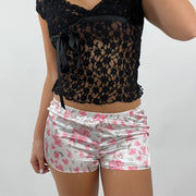 12 DAYS OF XMAS DROP | small white and pink floral silky lounge shorts
