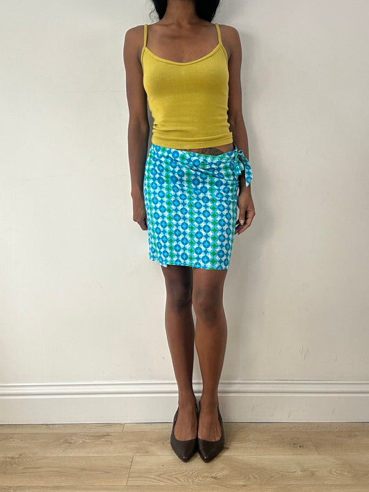 💻‼️ small blue and green circle print beach wrap skirt