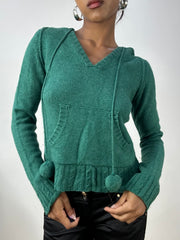 vintage edit: halloween | small dark green knit hoodie with pocket detail