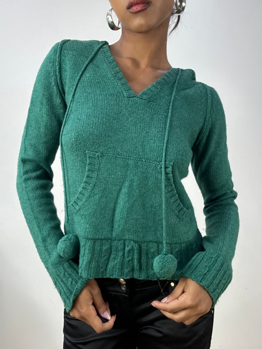 vintage edit: halloween | small dark green knit hoodie with pocket detail