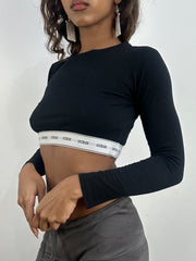 💻 athleisure edit | small black guess cropped long sleeve top